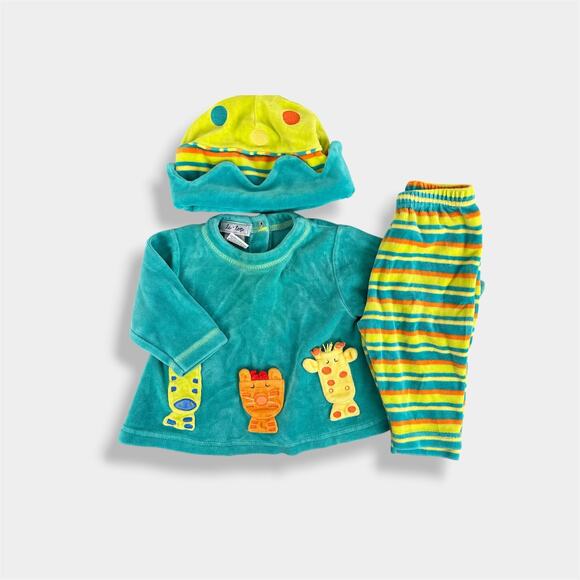 Le Top Other - Vintage Y2K Le Top Zoo Friends Stripe Polka Dot Velour Outfit 3 Months